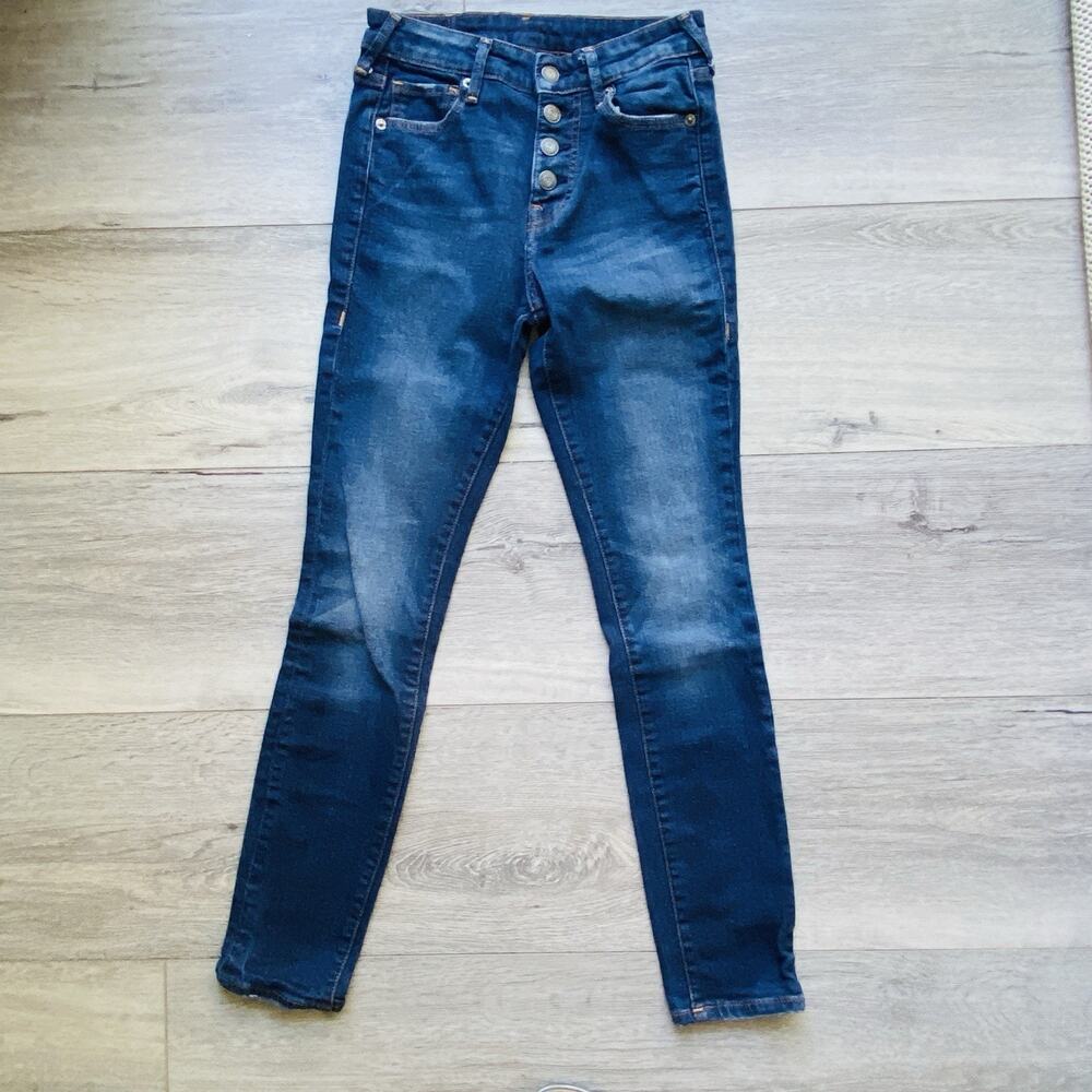 True Religion Jeans Womens 25 Halle High Rise Super Skinny Denim Button Fly Dark